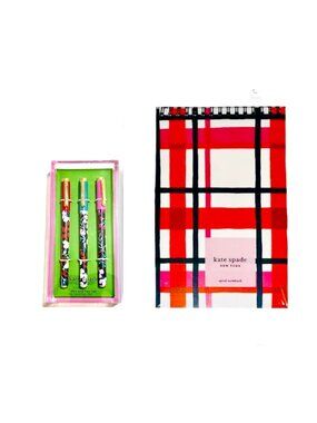 Kate Spade Pens + Desk Organizer Tray + Top Spiral Notebook in Spring Plaid NEW